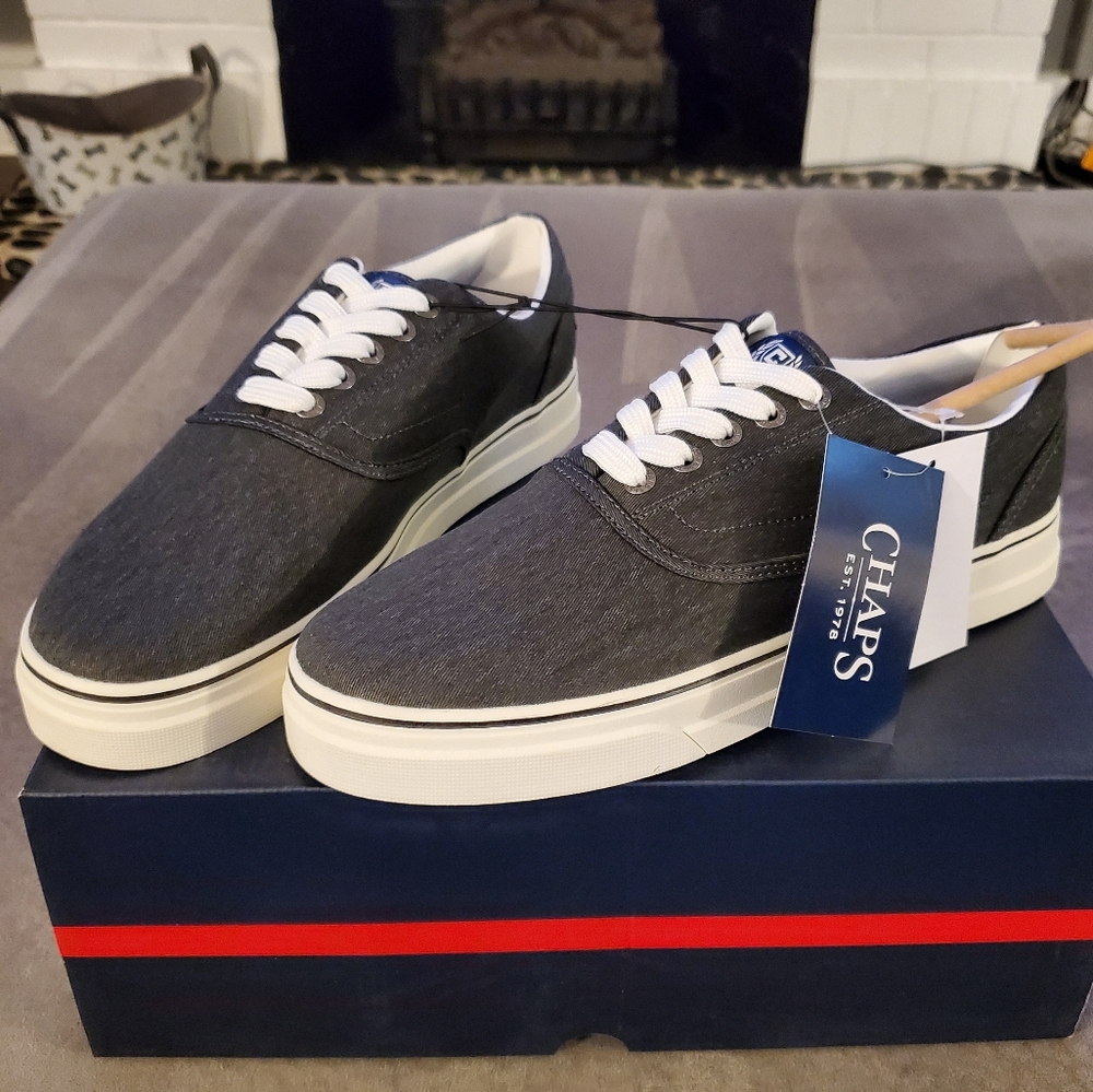 Mens Chaps Canvas Laceup Shoes Size 8.5 NWT, Charcoal Gray, Comfort Insoles